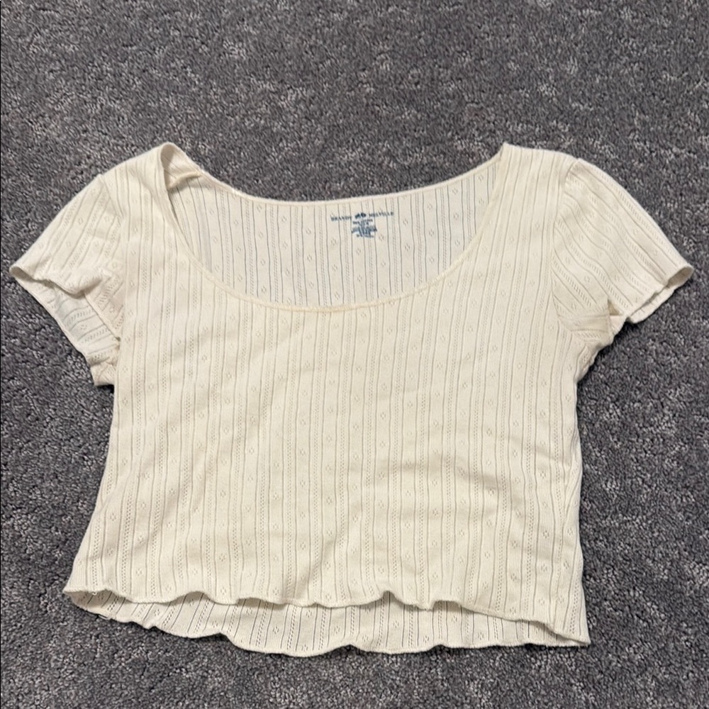 Brandy Melville Cream Crop Pointelle top